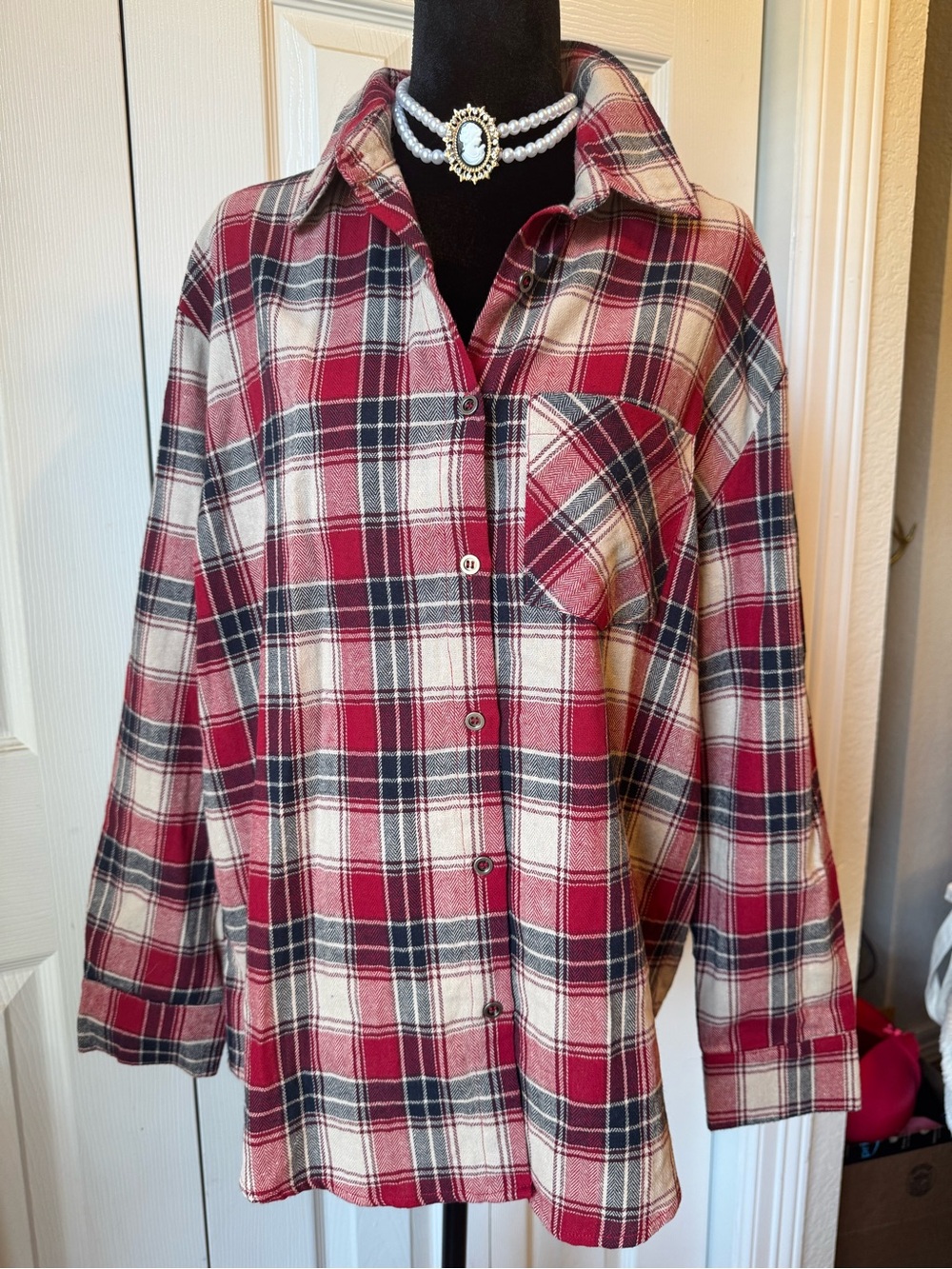 She + Sky Plaid Button-Up Shirt